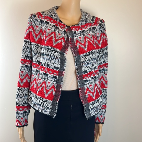 IRO Kroe Red and Black Aztec Tapestry Open Jacket - Picture 4 of 7